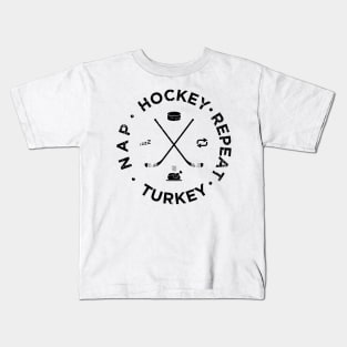 Distressed Hockey Turkey Nap Repeat Funny Thanksgiving Kids T-Shirt